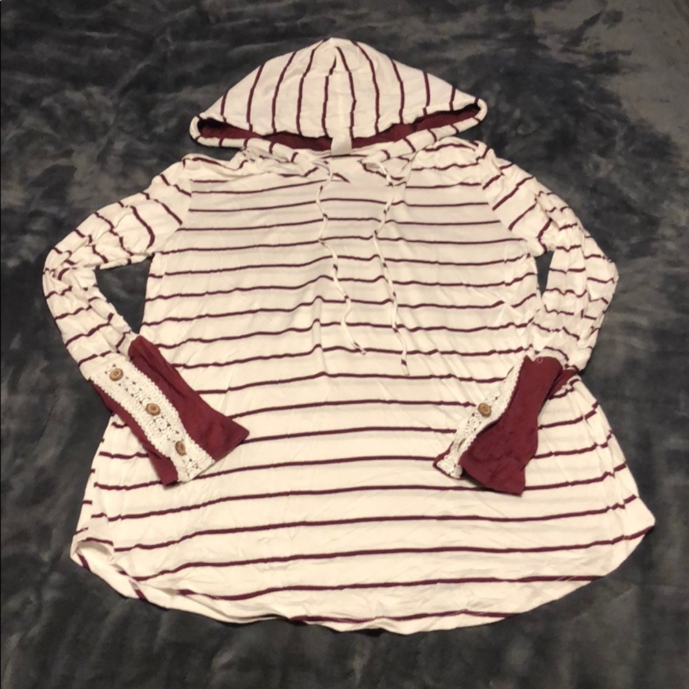 Burgundy and White Top with Hood